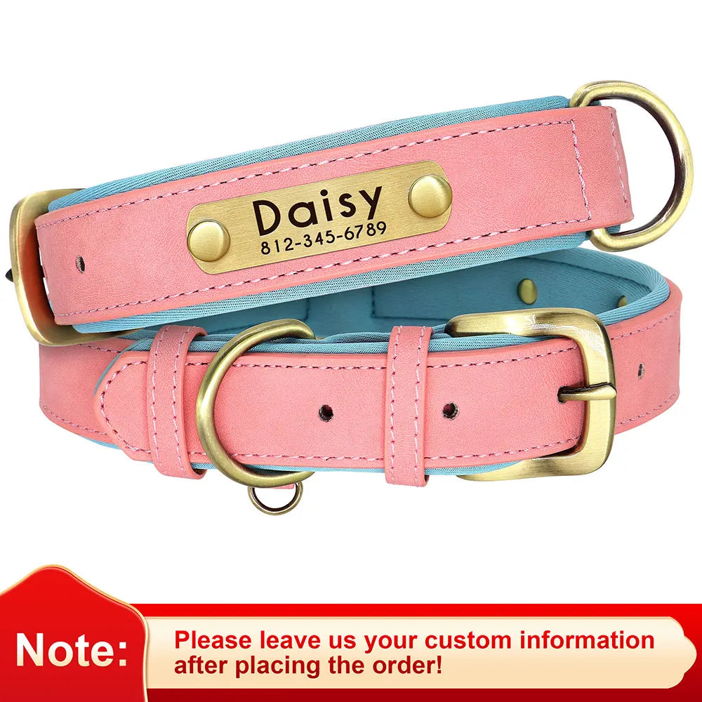 Customized PU Leather Nameplate Dog Collar.