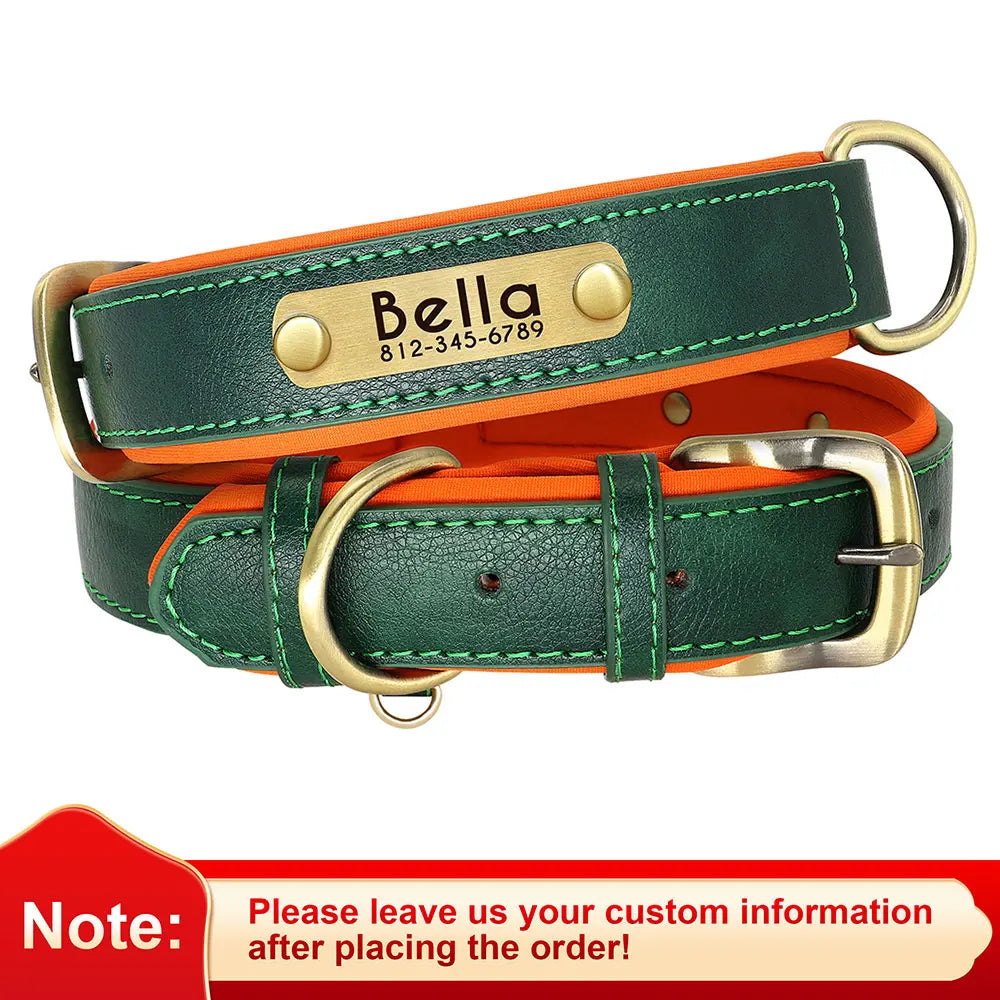 Customized PU Leather Nameplate Dog Collar.