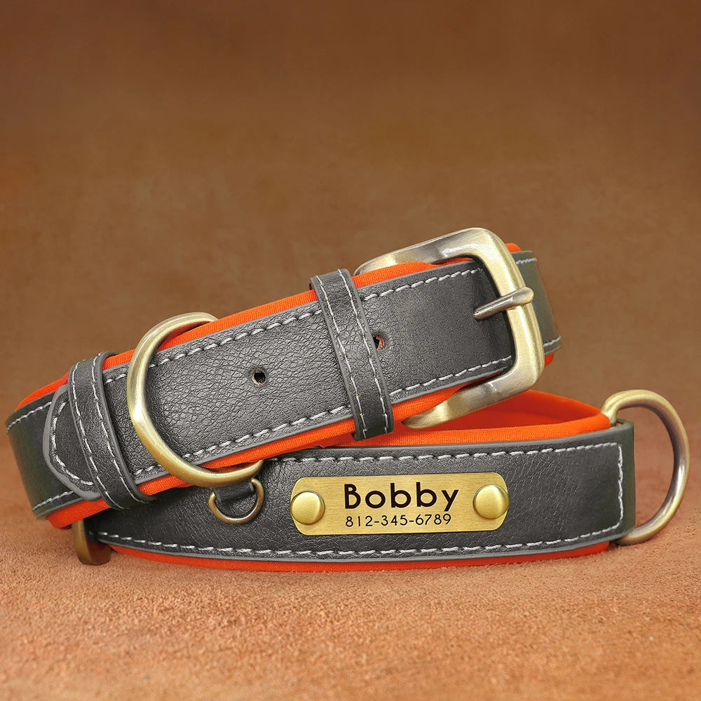 Customized PU Leather Nameplate Dog Collar.