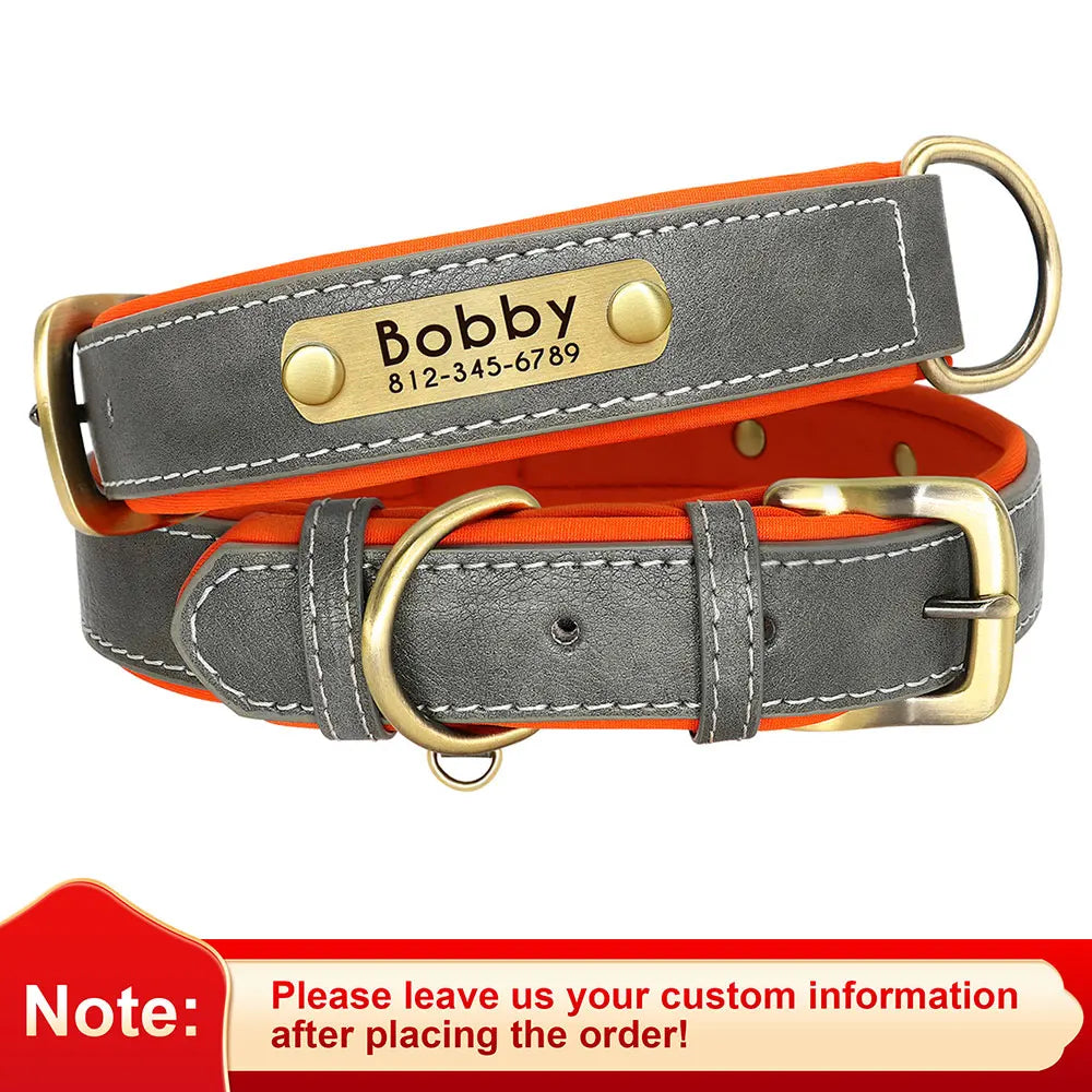 Customized PU Leather Nameplate Dog Collar.