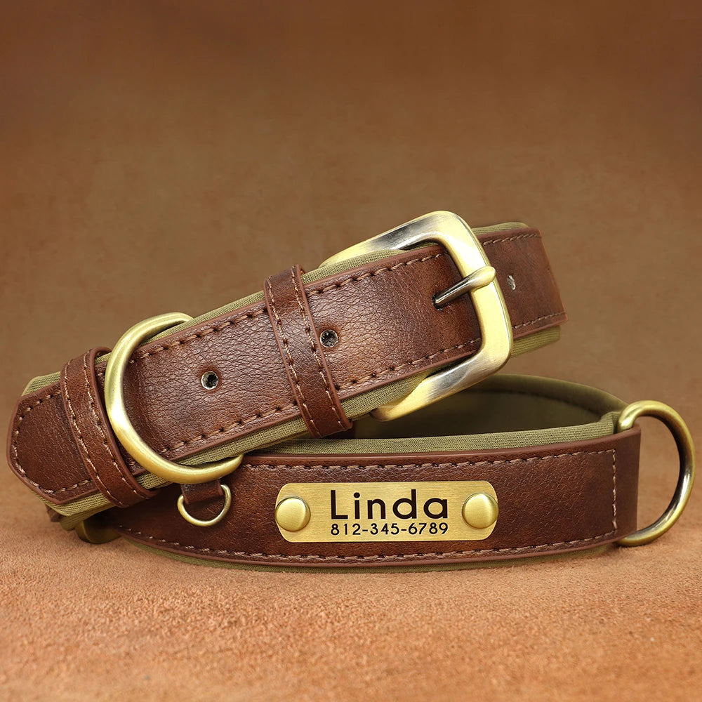 Customized PU Leather Nameplate Dog Collar.