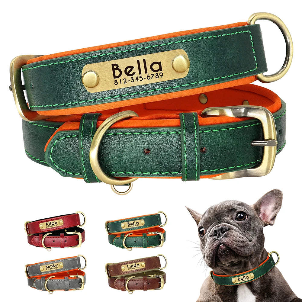 Customized PU Leather Nameplate Dog Collar.