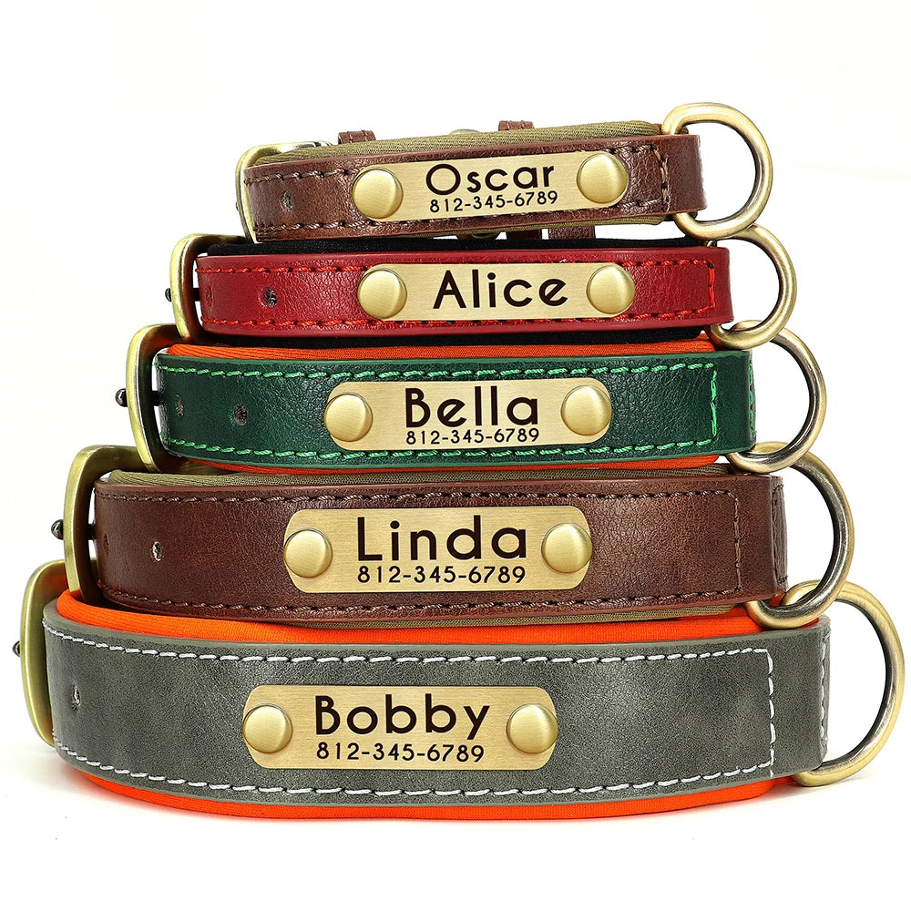 Customized PU Leather Nameplate Dog Collar.