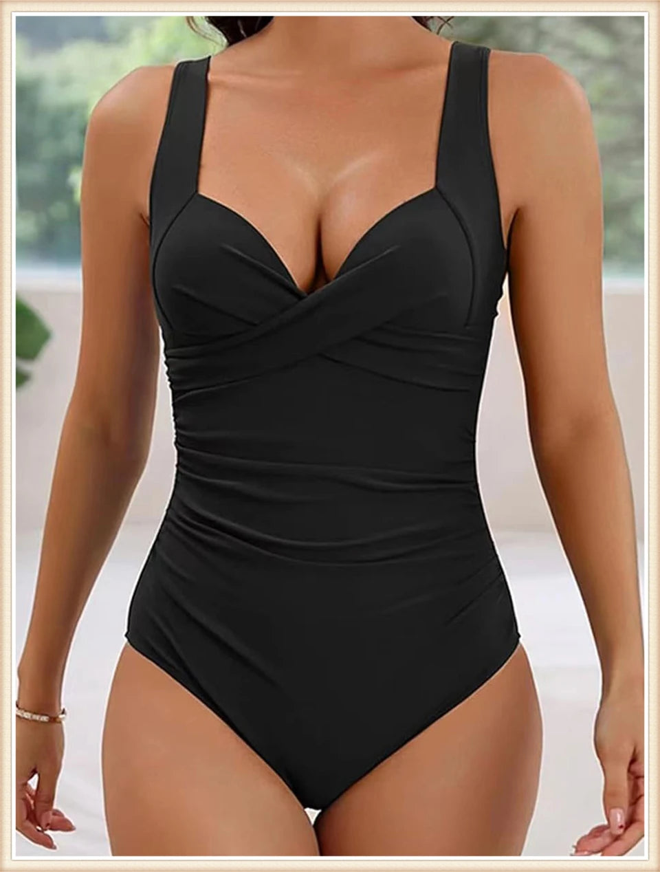 Plain Ruched Swimsuit One Piece