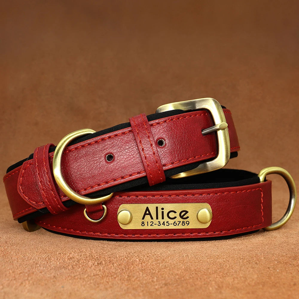 Customized PU Leather Nameplate Dog Collar.