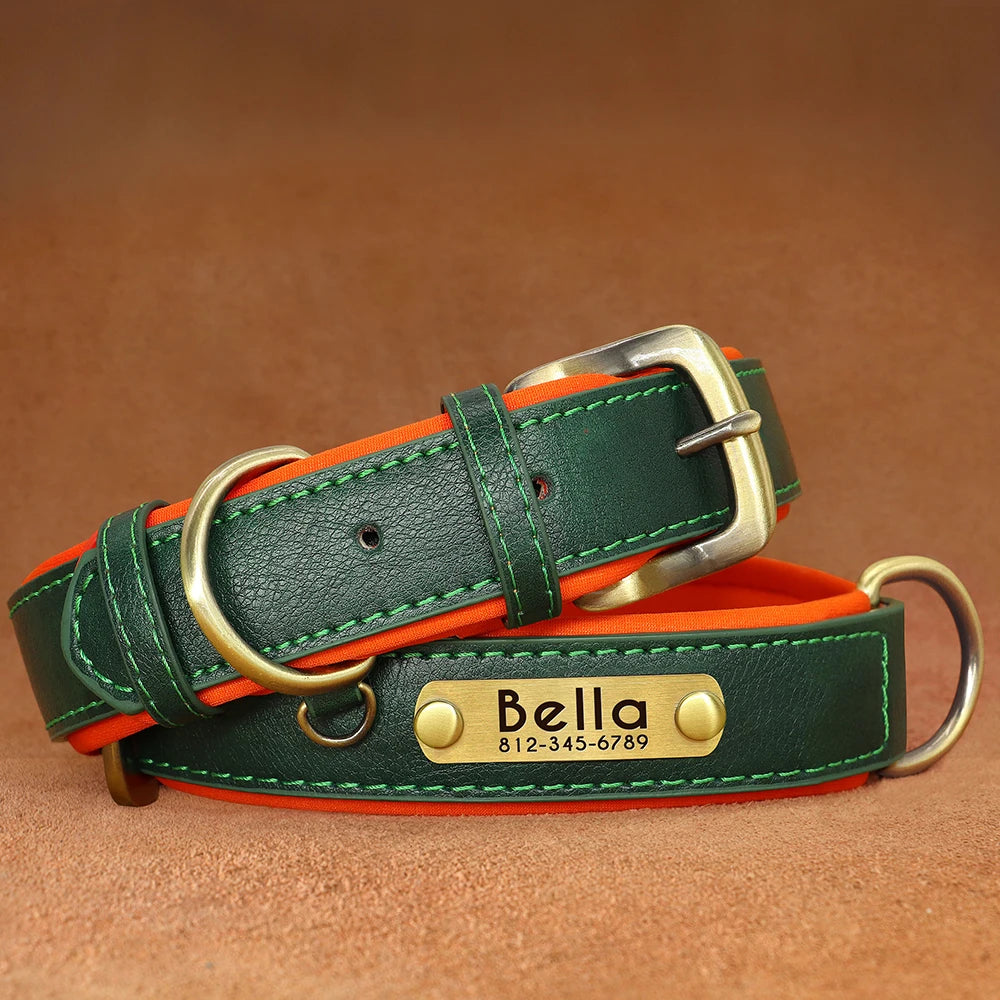 Customized PU Leather Nameplate Dog Collar.