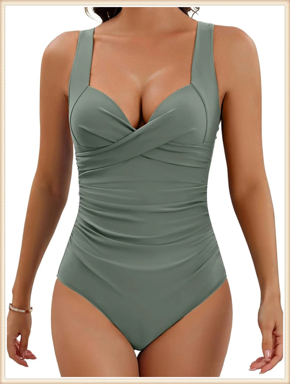 Plain Ruched Swimsuit One Piece