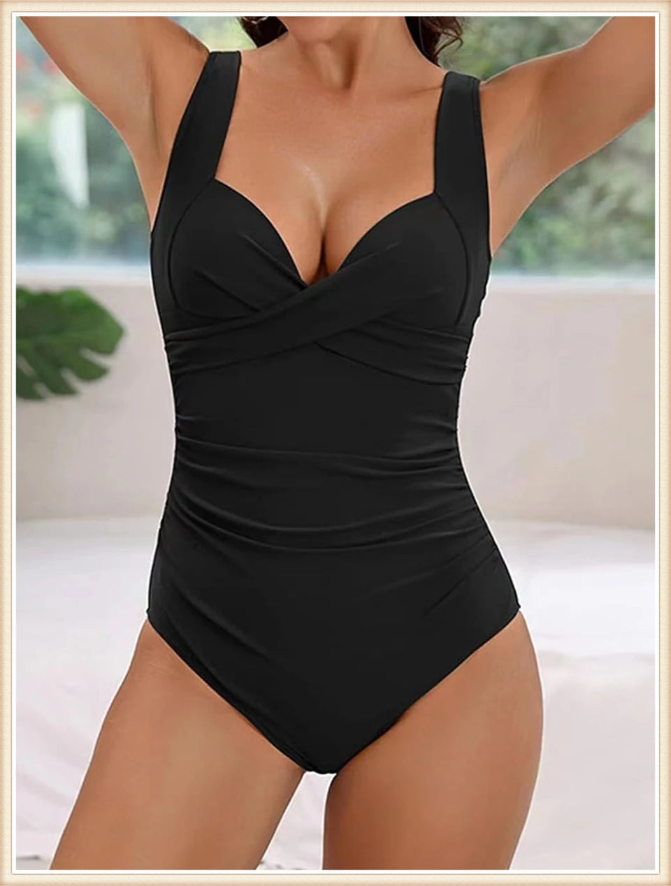 Plain Ruched Swimsuit One Piece