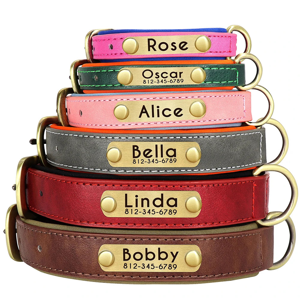 Customized PU Leather Nameplate Dog Collar.