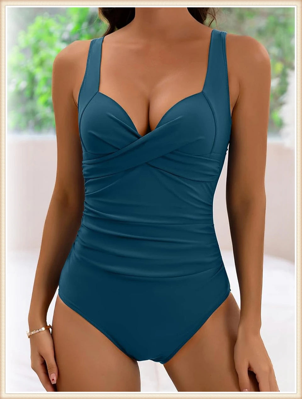 Plain Ruched Swimsuit One Piece