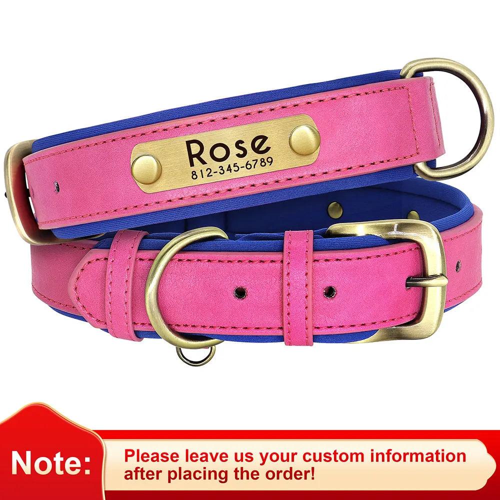 Customized PU Leather Nameplate Dog Collar.