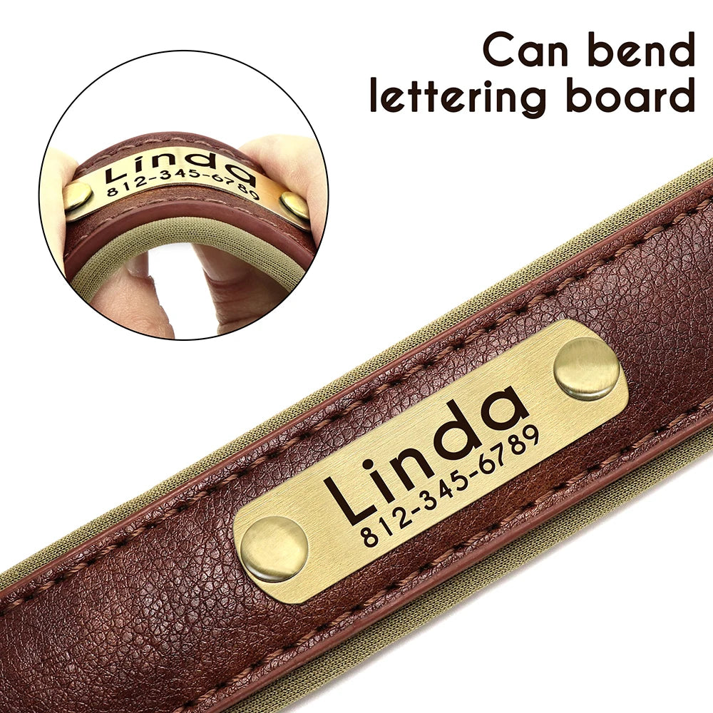 Customized PU Leather Nameplate Dog Collar.